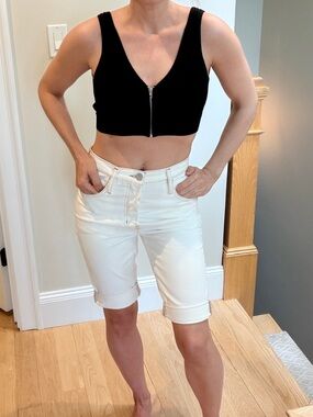 Frame Denim White Mid-Length Bermuda Shorts